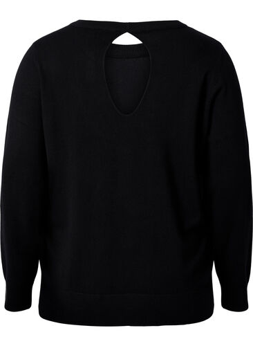 Stickad blus i viskos med ryggdetalj, Black, Packshot image number 1