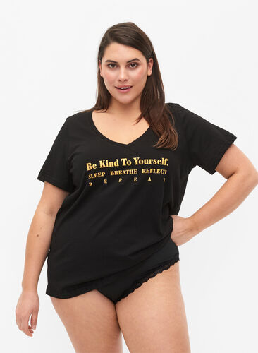 Sovtröja i bomull med tryck, Black w. Be , Model image number 0