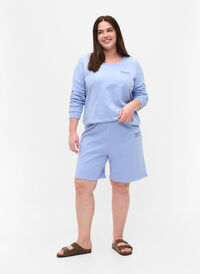 Shorts i sweatshirtmaterial med texttryck, Blue Heron, Model