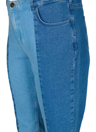 Croppade Vera jeans med colour block, Blue denim, Packshot image number 2