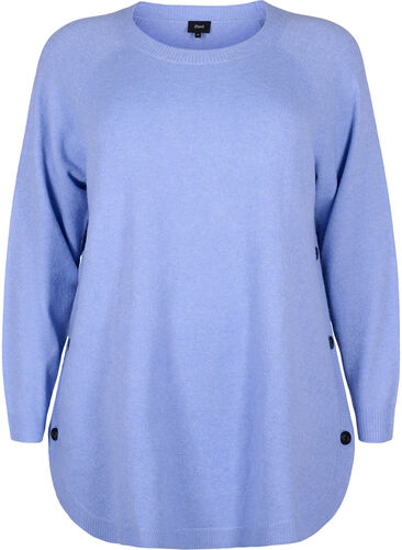 Stickad tröja med knappdetaljer, Lavender Lustre, Packshot image number 0