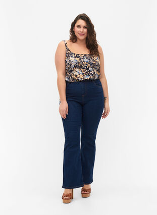 FLASH - Topp med tryck, Brown Blue Flower, Model image number 2