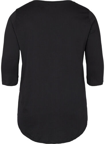 T-shirt i bomull med 3/4-ärmar, Black LOUNGE, Packshot image number 1