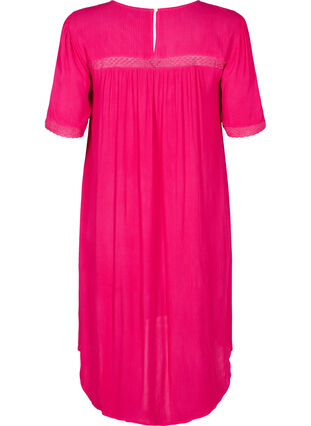 Klänning i viskos med spetsband, Bright Rose, Packshot image number 1