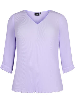 Plisserad blus med 3/4-ärmar, Lavender, Packshot image number 0