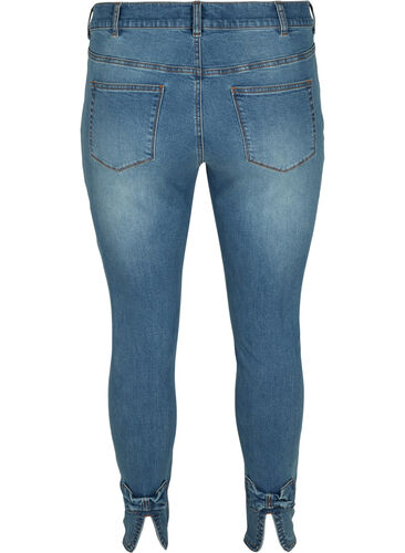 Croppade Amy jeans med hög midja och rosett, Blue denim, Packshot image number 1