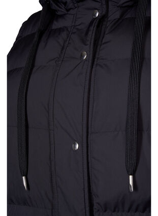 Lång väst med huva och knappar, Black, Packshot image number 2
