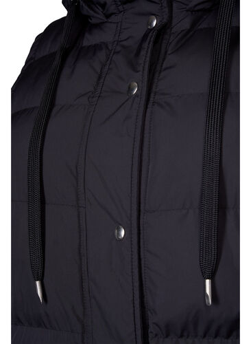 Lång väst med huva och knappar, Black, Packshot image number 2