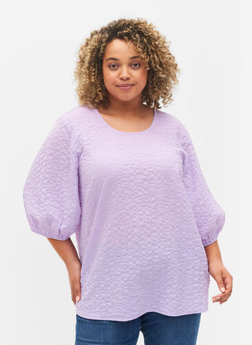 Strukturerad blus med 3/4 ärmar, Lavendula, Model image number 0