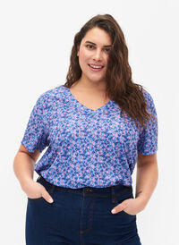 FLASH - V-ringad t-shirt med tryck, Blue Rose Ditsy, Model