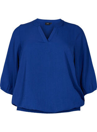 Blus med smock och 3/4-ärmar, Blue Depths, Packshot image number 0