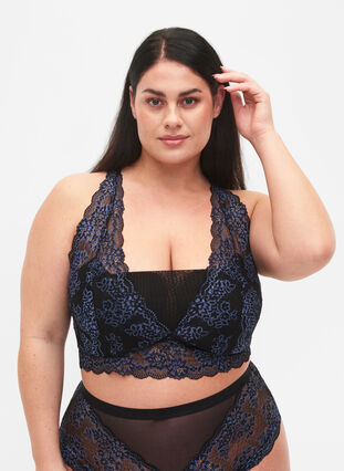 Bh med spets och mesh, Black w. blue lace, Model image number 0