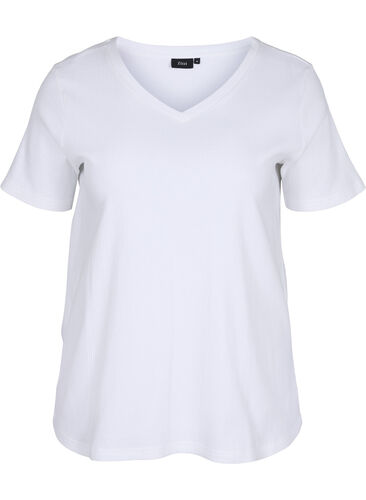 Ribbad t-shirt i bomull, Bright White, Packshot image number 0