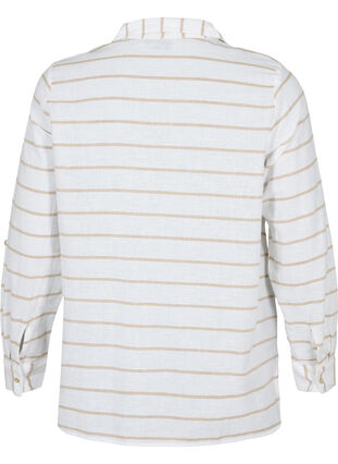 Blus med genomgående knappöppning, White Taupe Stripe, Packshot image number 1