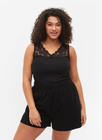 Löst sittande pyjamasshorts i bomullsmix, Black, Model