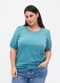T-shirt i bomull med 2/4-ärmar, Brittany Blue, Model