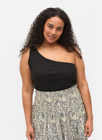 One shoulder-topp i bomull, Black, Model