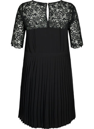Kortärmad klänning med spets, Black, Packshot image number 1