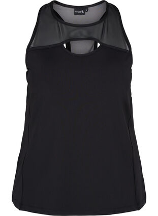 Träningstopp i mesh och brottarrygg, Black, Packshot image number 0