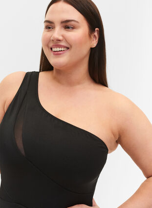 One-shoulder baddräkt med mesh, Black, Model image number 2