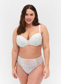 Stringtrosa i spets med normal midjehöjd, Tofu w. blue, Model