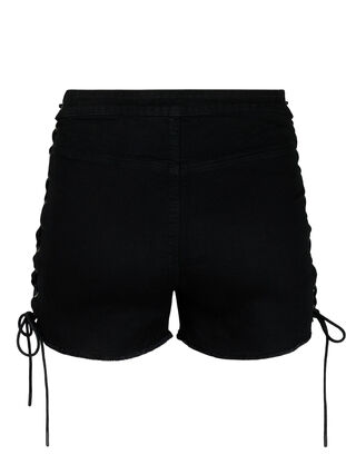 Denimshorts med slitna detaljer och snörning, Black Denim, Packshot image number 1