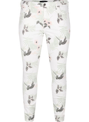 Högmidjade Amy jeans med blommönster, White Flower AOP L78, Packshot image number 0