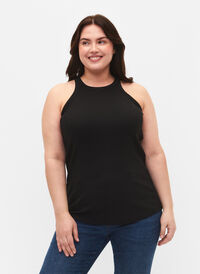 Ribbat linne i bomull, Black, Model