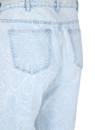 Ankellånga Millie mom jeans med tryck, Light blue denim, Packshot image number 3