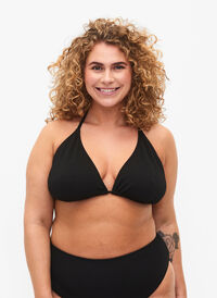 Trekantsbikini-bh med crepe-struktur, Black, Model