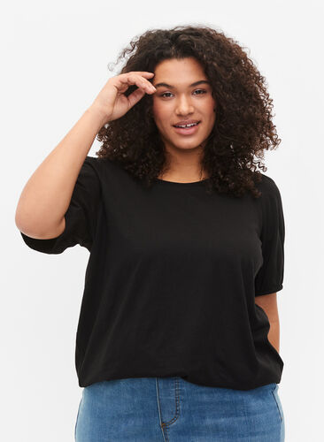 T-shirt i bomull med 2/4-ärmar, Black, Model image number 0