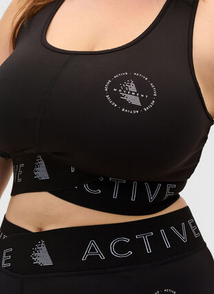 Sport-bh med texttryck, Black, Model image number 2
