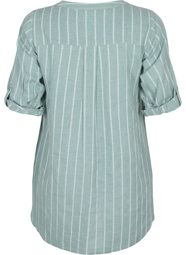 Randig skjorta med V-ringad hals, Balsam Green Stripe, Packshot image number 1