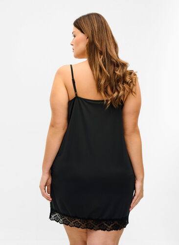 Nattlinne med spetsdetaljer, Black, Model image number 1