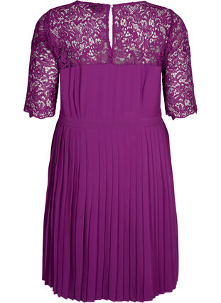 Kortärmad klänning med spets, Grape Juice, Packshot image number 1