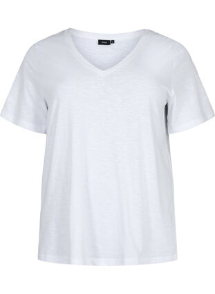 V-ringad bas t-shirt med korta ärmar, Bright White, Packshot image number 0