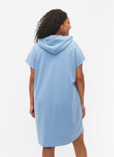 Kortärmad swetshirtklänning med huva, Faded Denim, Model image number 1