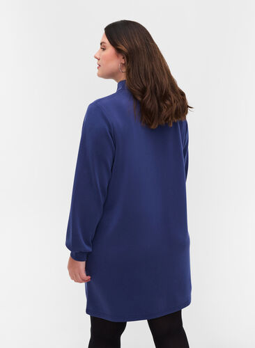 Tunika i sweatshirtmaterial med hög krage och dragkedja, Medieval Blue, Model image number 1