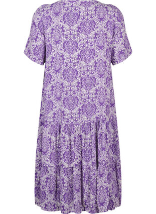 Kortärmad viskosklänning med mönster, D. Lavender Oriental, Packshot image number 1
