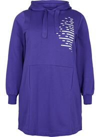 Lång sweatshirt med huva och fickor