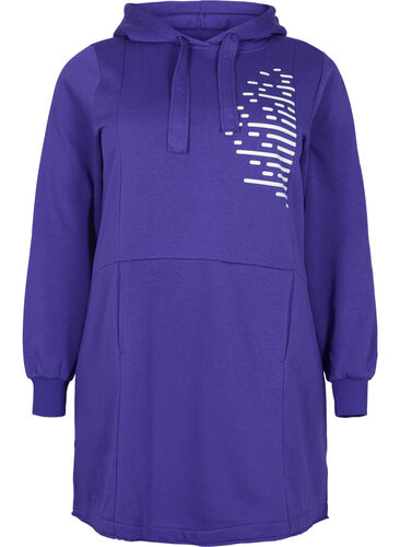 Lång sweatshirt med huva och fickor, Deep Blue, Packshot image number 0