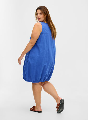 Ärmlös klänning i bomull, Dazzling Blue, Model image number 1