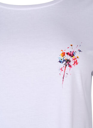 T-shirt i bomull med tryck framtill, Bright White FLOWER, Packshot image number 2