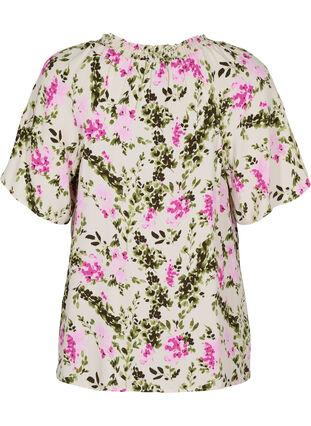 Viskosblus med korta ärmar, Green Pink AOP, Packshot image number 1