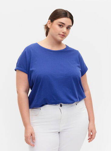 Kortärmad t-shirt i bomullsmix, Royal Blue, Model image number 0