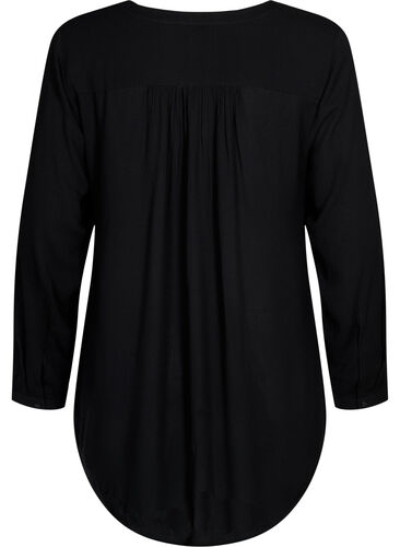 V-ringad tunika i viskos, Black , Packshot image number 1