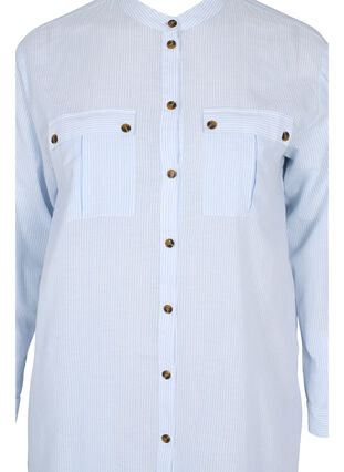 Lång skjortklänning i randigt bomullstyg, Blue Stripe, Packshot image number 2