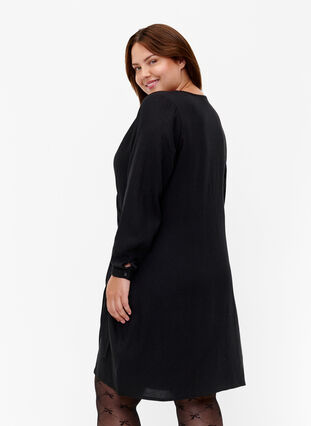 Långärmad viskosklänning med omlottlook, Black, Model image number 1