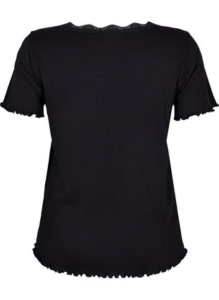 Kortärmad sovtröja med spetskant, Black, Packshot image number 1