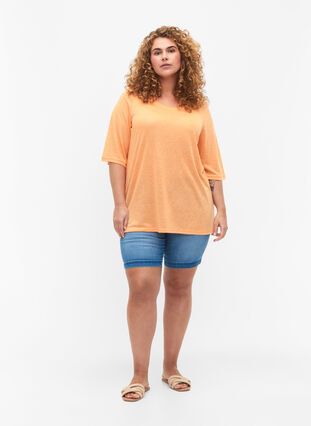 Blus med 3/4-ärmar, Mock Orange, Model image number 2